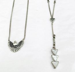 2 Silver Necklaces - Geometric Necklace - Eagle Necklace - Triangle Necklace - Dangling Necklace