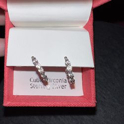 Sterling Silver Diamond Hoop Earrings 