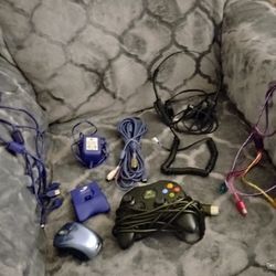Various Gaming Controller, Power Pack, Cords, Head Gear Microphone, Etc 