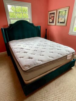 Teal Upholstered Wingback Queen Size Bed and Frame