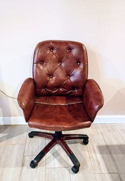 SILLA DE PIEL DE OFICINA VINTAGE, GIRATORIA Y RECLINABLE
