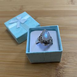 Large Pear Shape Sterling Silver Moonstone Ring 