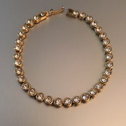 Vintage Bezel Set Crystal Gold Plated Tennis Bracelet 