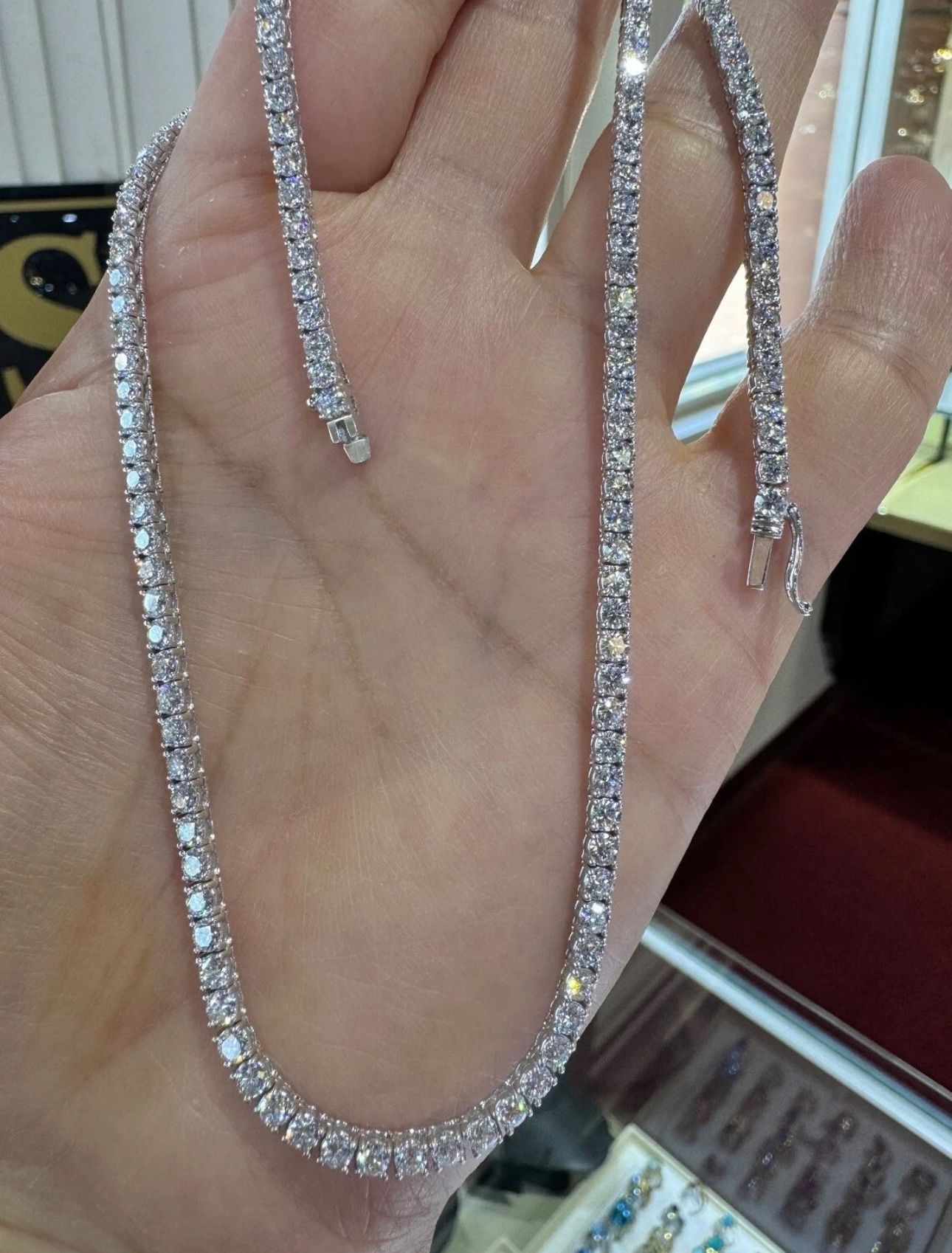 Genuine Lab Grown Diamond Tennis Necklace D VS 10.50 Carat 14k Gold 18'' Inch
