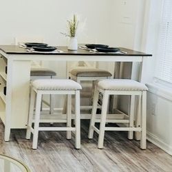 Beige/Brown Dining Table With 2 Chair And 2 Stools
