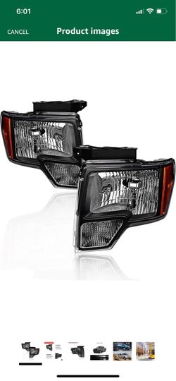 Headlights Assembly Replacement for Ford F 150 2009 2010 2011 2012 2013 2014 Black Housing Amber Corner Headlamps Driver and Passenger Side OE Replace