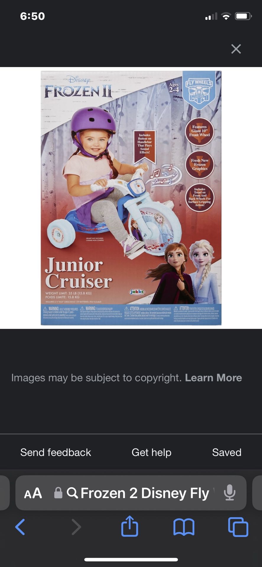 Frozen 2 Disney Fly Wheels 10" Junior Cruiser Ride