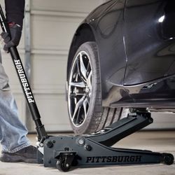 PITTSBURGH 3 Ton Low-Profile Floor Jack O with RAPID PUMP, Slate Gray
