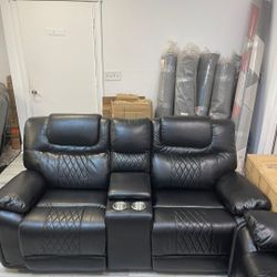 *Fall Sale Event!!!*---Stellar Santiago Black Leather Reclining Loveseats---Delivery And Financing Available🤭
