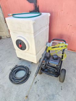 CAR WASH EQUIPMENT
WATER TANK 100 GAL WITH HOSE
WASHER PRESSURE GAS WITH GUN
EXTRA HOSE WITH LONG GUN
EVERYTHING WORKS GREAT YOU CAN TEST IT FOR ANY Q