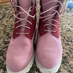 Timberland Pink & White Leather High Top Hiking Boots