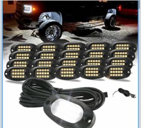 20 Pods 6000K White Rock Lights with 5M Extension Wires Quick connect plugs, 15 SMD chips, includes adhesive mounting pads, IP67, fits trucks, SUV, AT