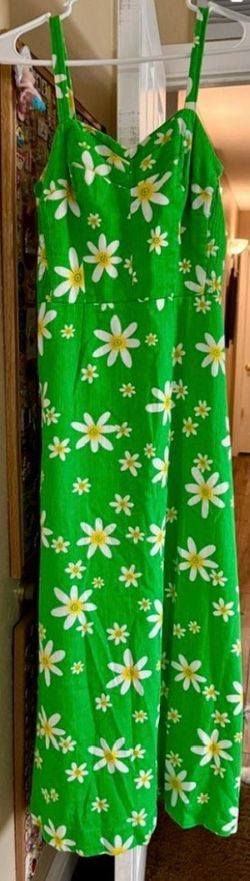 Waltah Clarke’s Vintage Green Daisy Print Sleeveless Maxi Hawaiian Tiki Dress