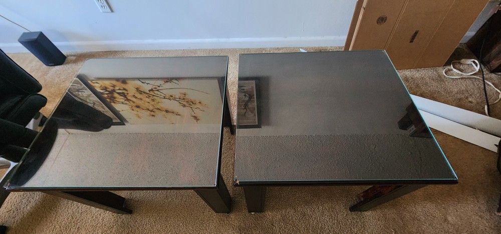 2 Cherry wood Glass End Tables