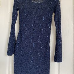 Navy Blue Sequins Lace Dress