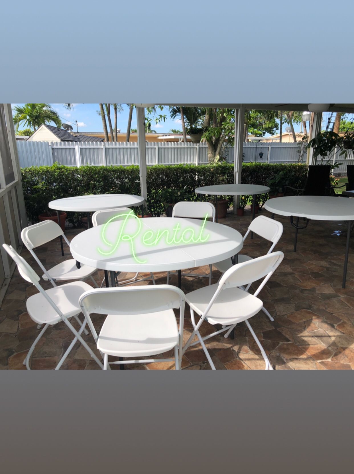 White folding chairs and tables (r3ntOnly)