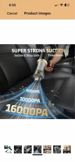 Brand New! Cordless Handheld Car Vacuum Cleaner: 7-in-1 & 16000Pa Suction -Tar-Black Brushless Motor - LED Battery Display & Type-C Charging - For Car