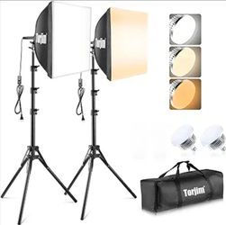 2 Pack Softbox Photography Lighting Kit, 16'' x 16'' Professional Softbox Lighting Kit with 85W 3000-7500K LED Bulbs, Studio Lights for Photography/Vi