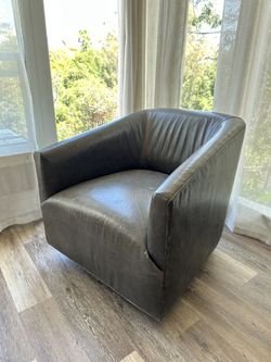 Vintage Leather Barrel Chair Charcoal Gray