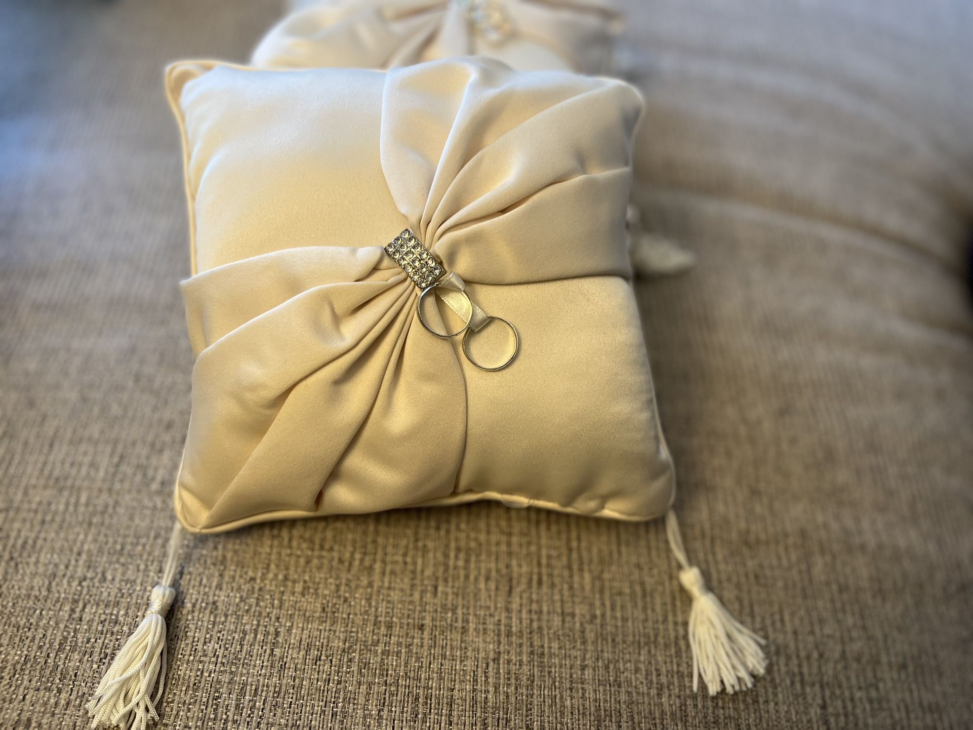 Elegant Ivory Satin Wedding Ring Pillows (2)