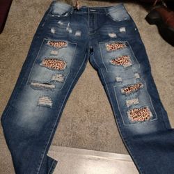 Brand New Jeans With Leopard Patches XL