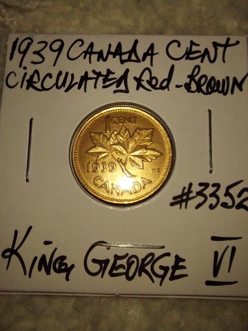 VF CANADIAN 1939, ONE CENT COLLECTOR COIN. Pickup Near Mall 205.