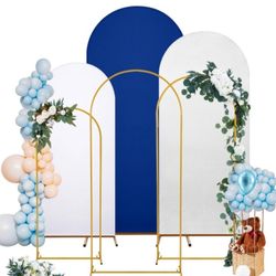 Set of 3 Metal Arch Backdrop Stand and 3 Cover Wedding Chiara Arch Frame Backdrop Stand with Spandex Cover for Wedding Decor(4ft/5ft/6ft,Navy, S