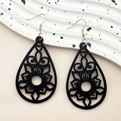 Chic Boho Black Wooden Teardrop Earrings 