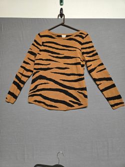 Chico's Tiger Stripe Knit Long Sleeve Top Black and Tan Size 1