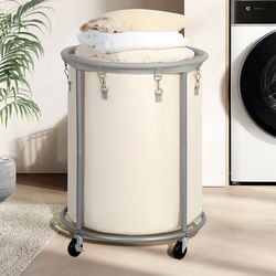 Rolling Laundry Hamper with Wheels – 185L (48 Gallon) Extra Large Industrial Clothes Laundry Basket with Removable Bag, Round Cart Sorter for Bedroom,