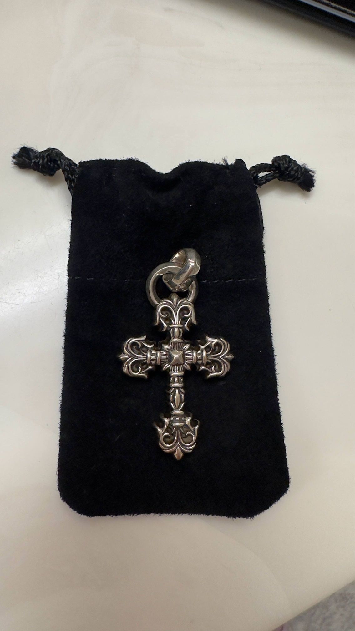 Filigree Cross Pendant with Bale Chrome heart