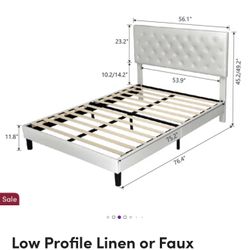Faux Low Profile Bed; Full-White