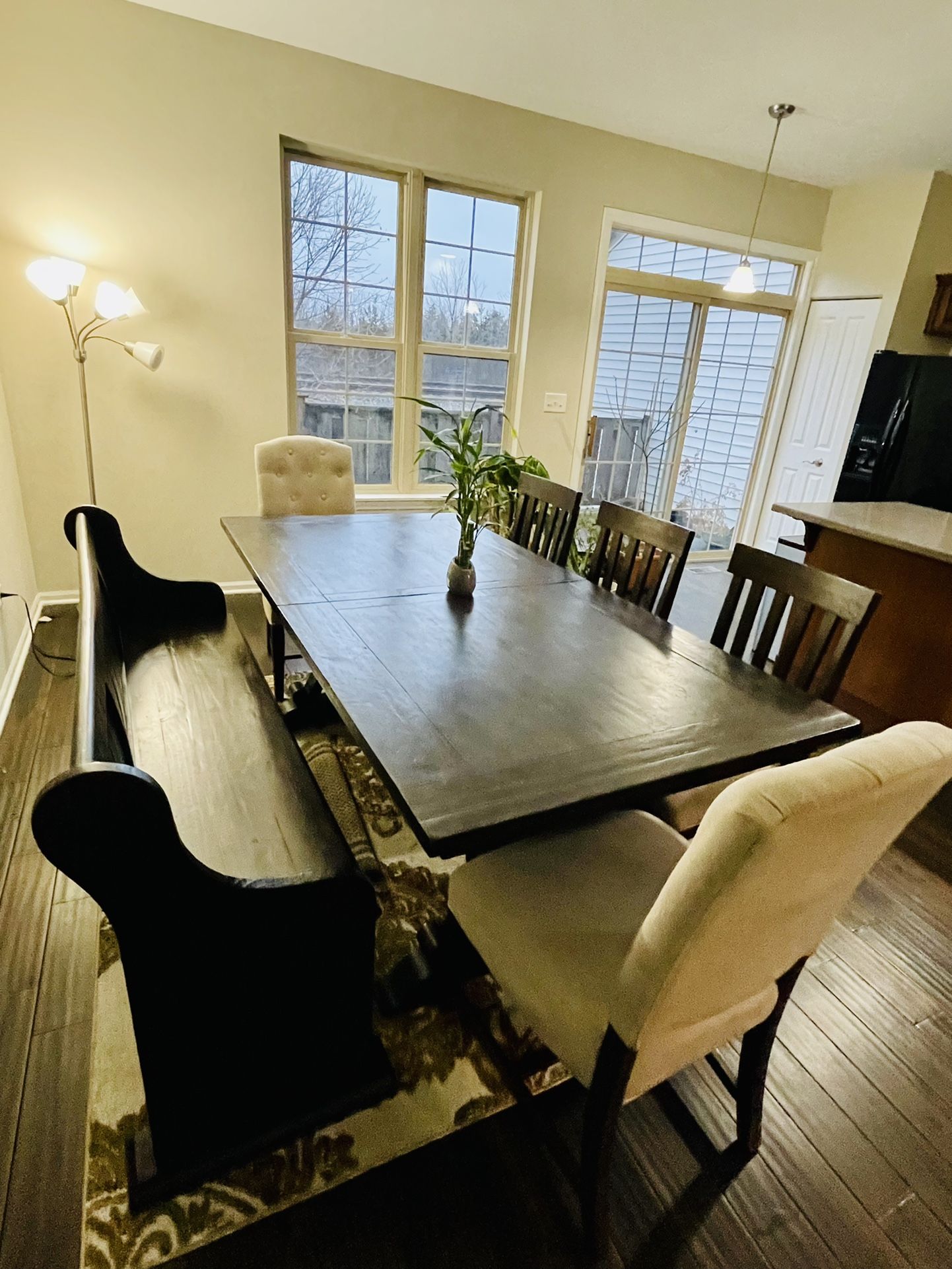 Charthouse Rectangular Dining Table, 5 Chairs and Bench With Extension Of Dining Table