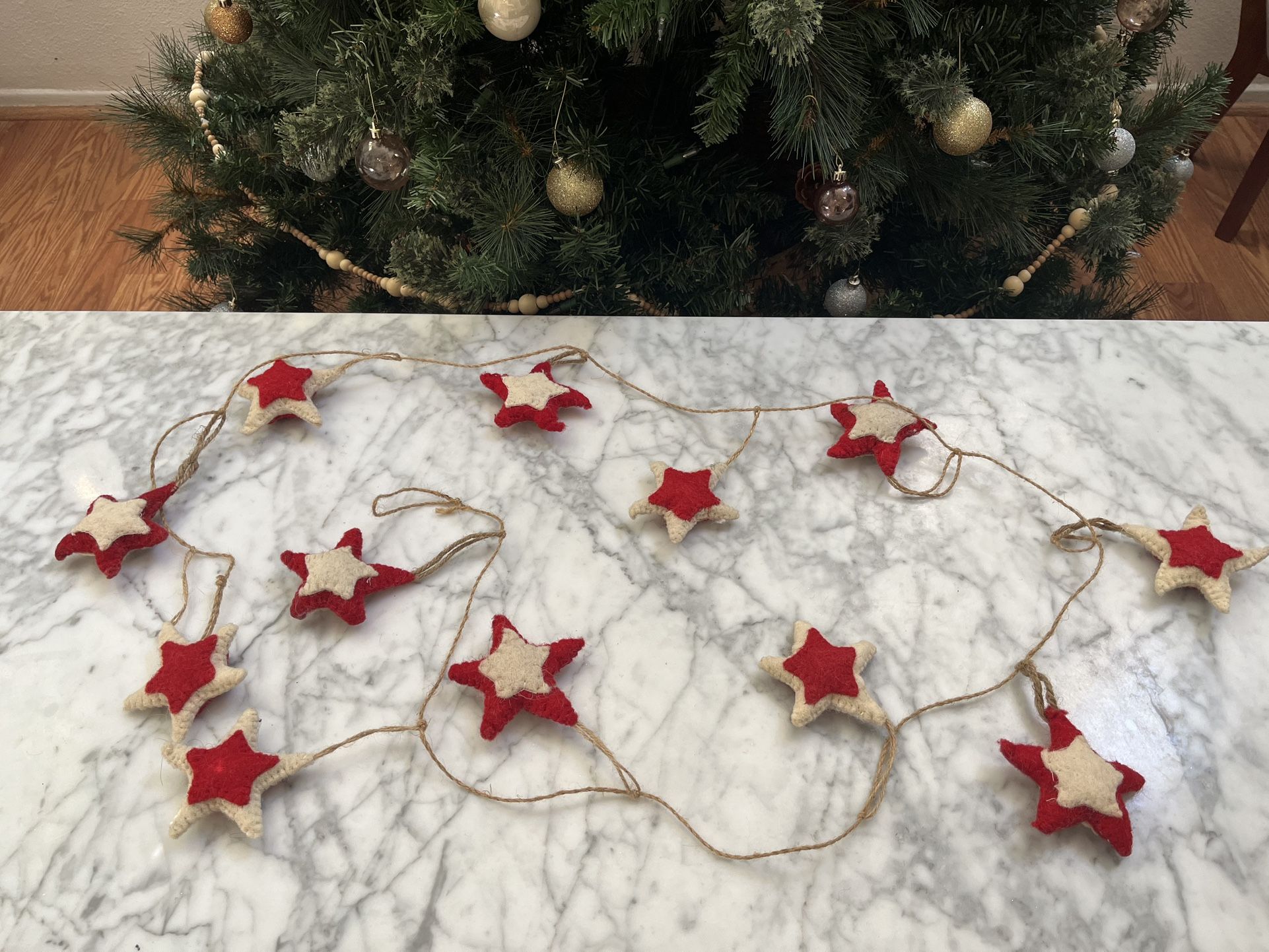 Christmas Decor, Felt Ball Garland, Felt Stars Garland