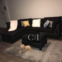 Brand New Black Sectional Sofa Couch Ottoman