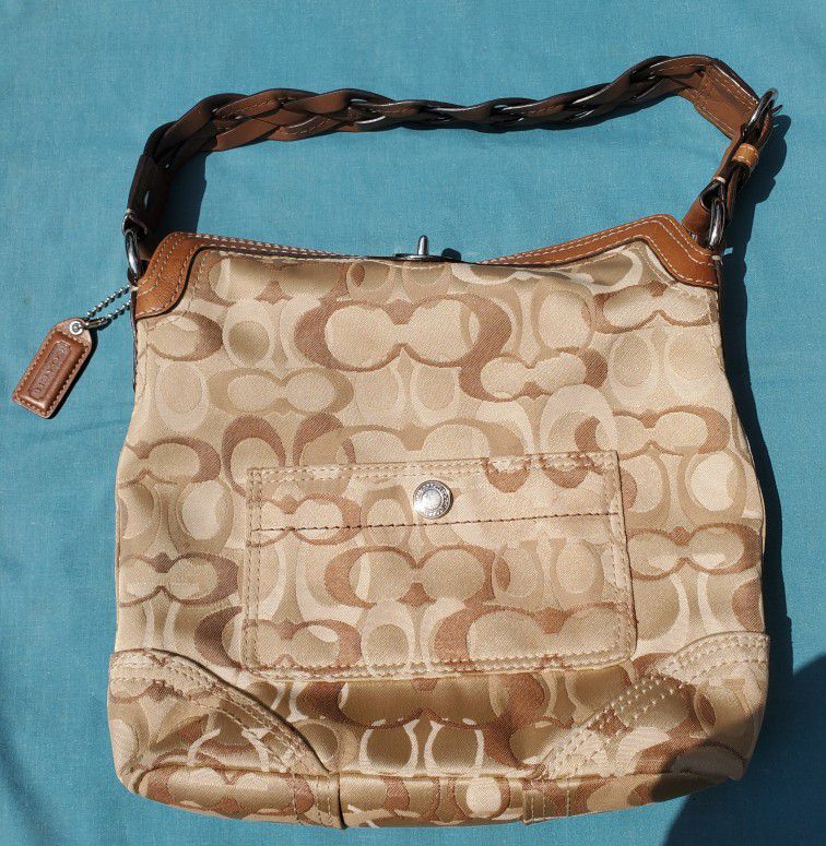 Signature COACH Handbag Brown Canvas & Leather Strap, Shoulder Purse.  In Excellent, Clean Condition. 