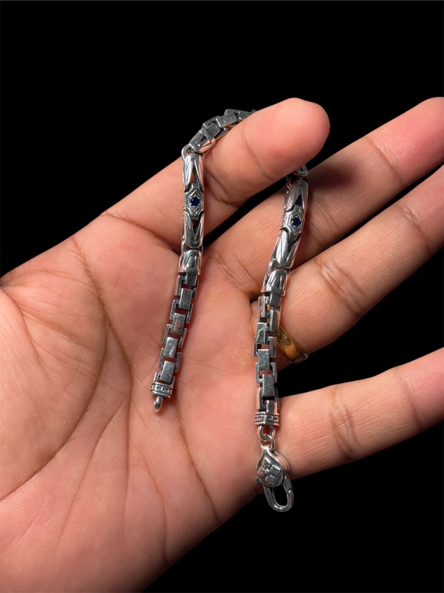 Italian 925 Sterling Silver Bracelet with Blue Stone | 8 Inch | 32g