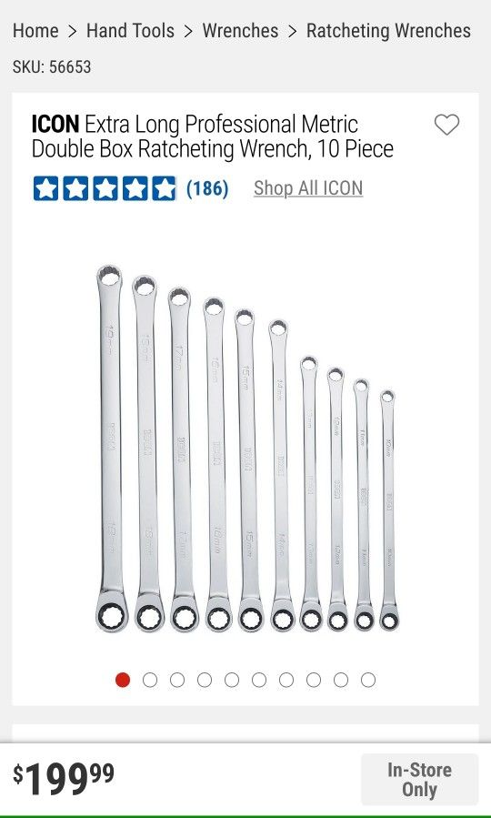 ICON 10PC LONG METRIC RATCHETING WRENCH