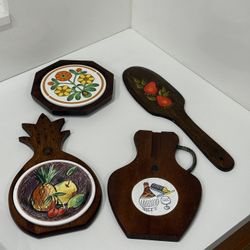 Vintage Mid Century Wood Cheese table and Spoon 