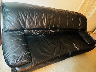 Black Leather 3-Seater Sofa and Love Seat