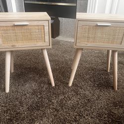 END TABLES - MODERN LIGHT BROWN WITH ONE  DRAWER .. USED EXCELLENT CONDITION - BOTH FOR $65