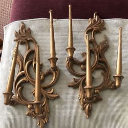 Pair of Wooden candelabra with wooden candles