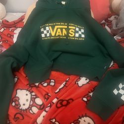 Vans Green Cropped Top Hoodie Size Medium