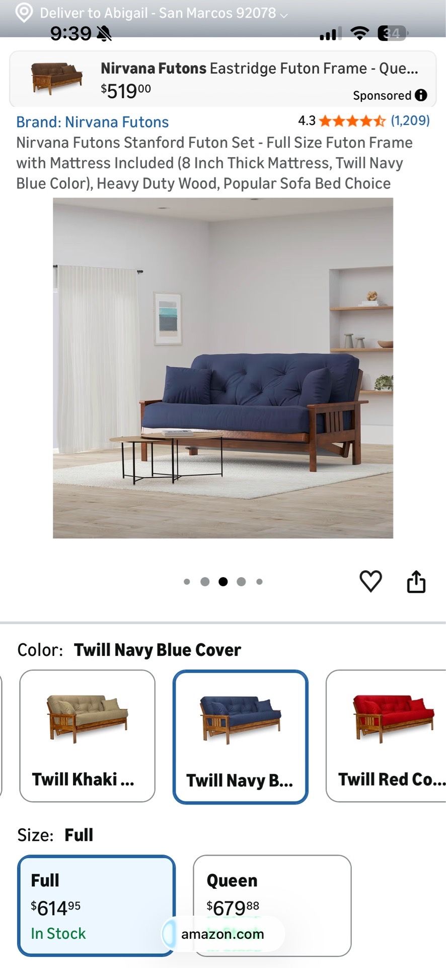 Solid wood futon with mattress