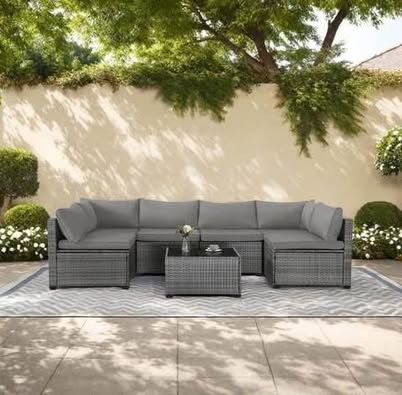 Newly assembled 7-Piece Outdoor Patio Sectional Conversation Set Wicker Rattan PE Patio Furniture 