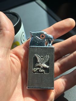 Vintage Eagle Head Figural Gas Lighter - Eagle & Snake Relief Case