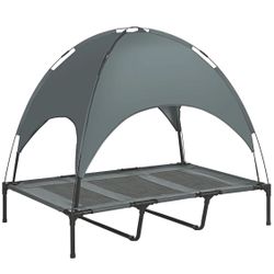 New! 48" Elevated Dog Bed, Outdoor Raised Mesh Pet Cot w/ Removable Canopy, Carrying Bag, Gray