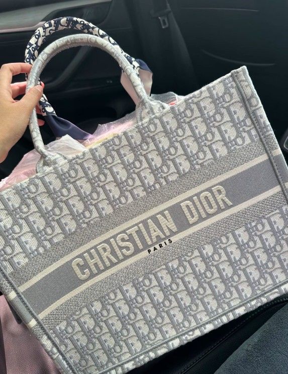 Printed Pattern Embroidery Tote Bag Shopping Bag Handbag Medium Women's Grey
