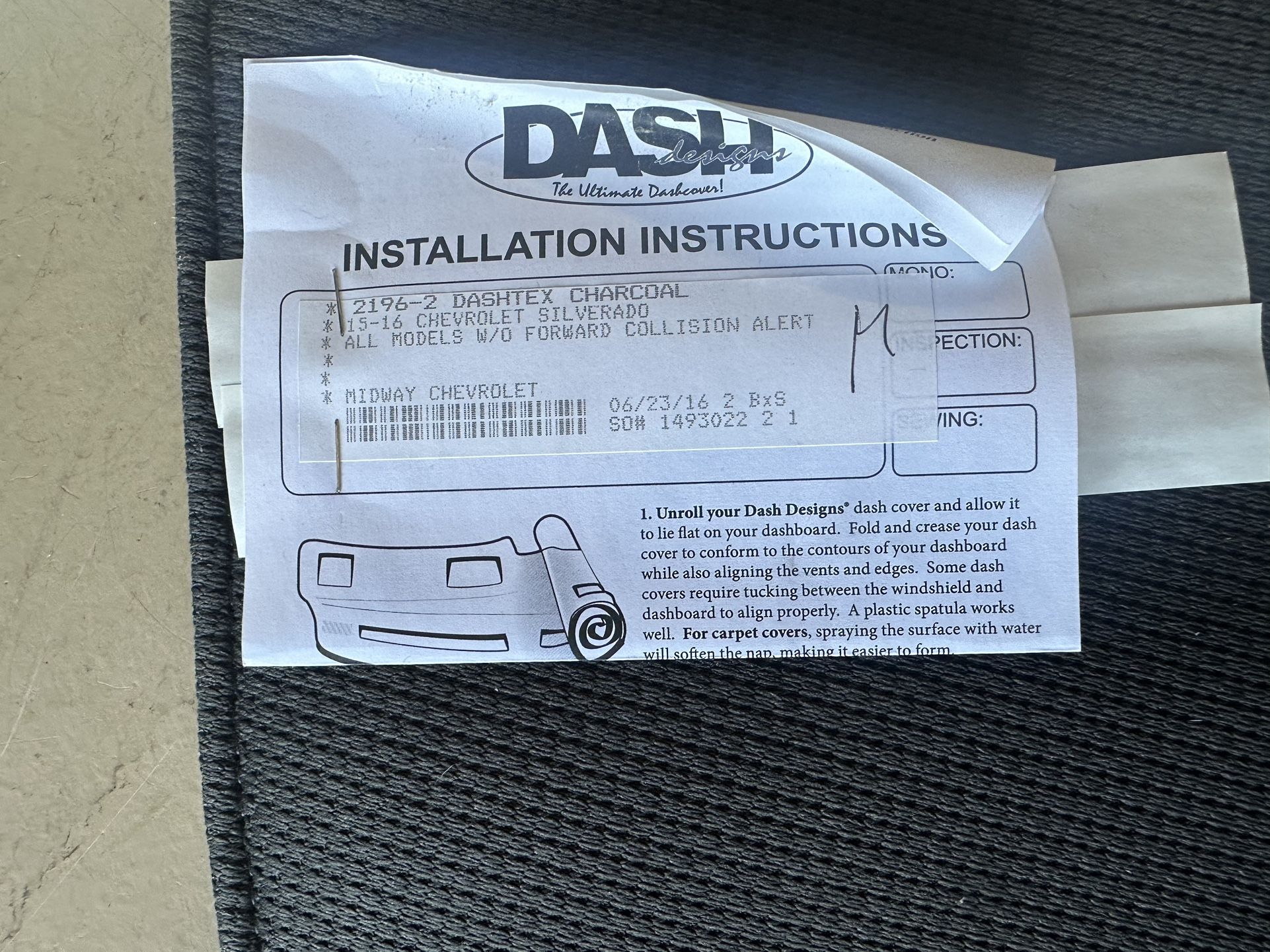 Dash Cover 2015/16 Chevy Silverado