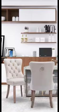 SET OF 4 Mydepot Beige Velvet Upholstered Dining Chairs Side Chairs - brand new